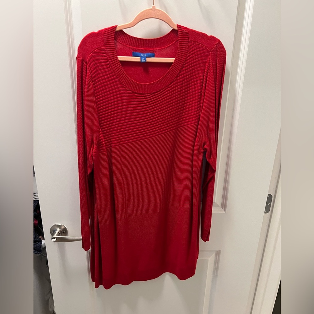 2X Red long tunic sweater